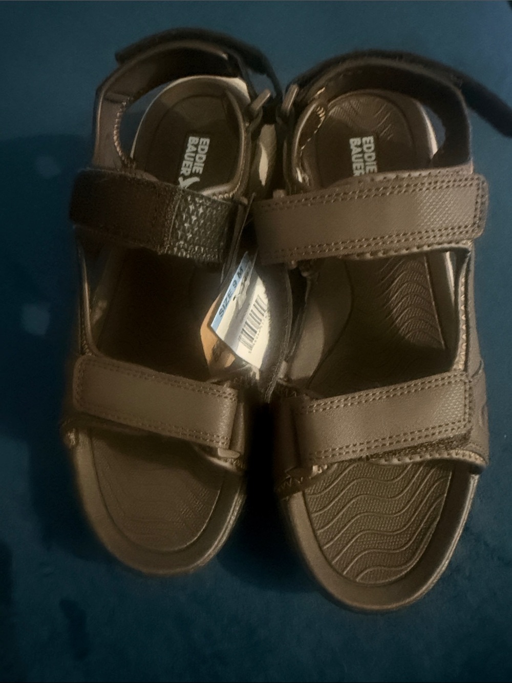 Eddie Bauer Boys Brown Adjustable Two-Strap Sandals